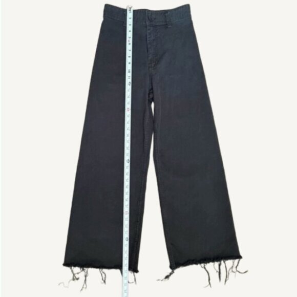 Zara High Rise Wide Leg Raw Hem Charcoal Denim Jeans Black Size 6 - Picture 8 of 11